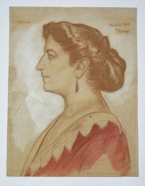 Pastellzeichnung von Wina Georgi im Profil bis zur Brust
