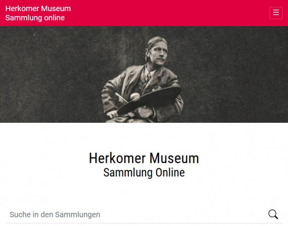Screenshot der Herkomer Museum Sammlung online mit Aufmacherbild von Hubert von Herkomer mit Malerpalette